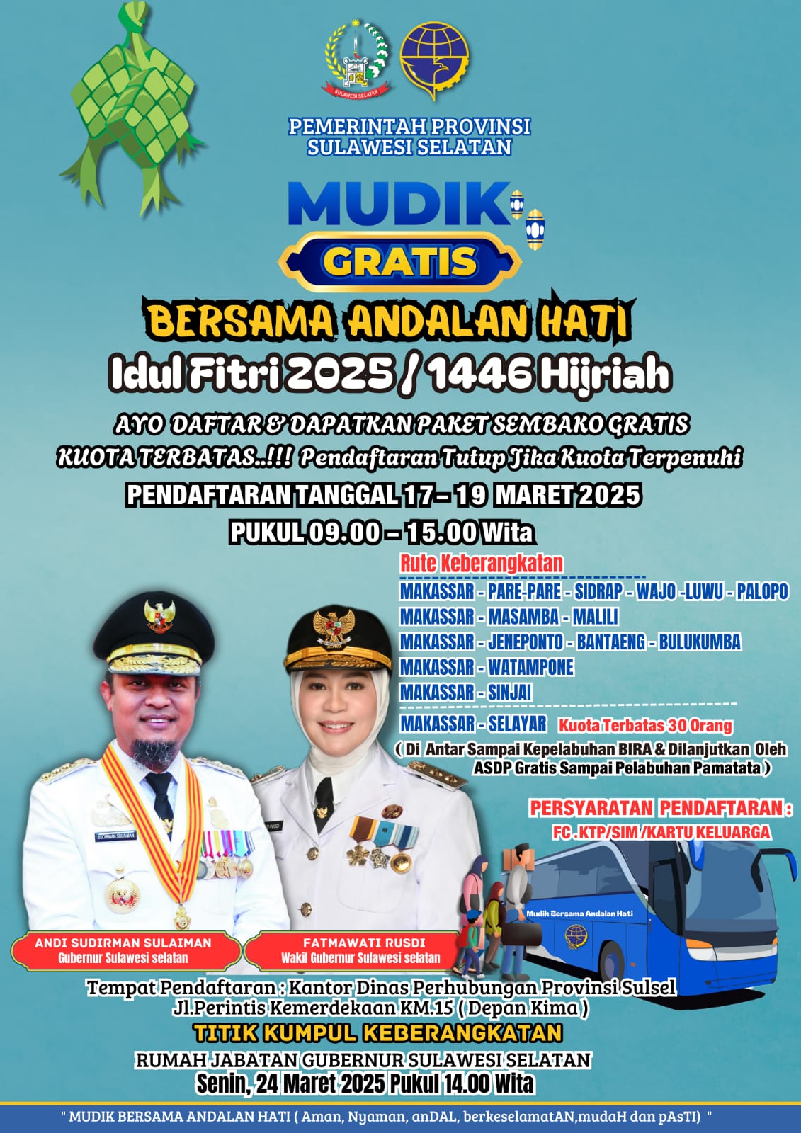 Ayo Daftar! Kuota Mudik Gratis Sulsel 2025 Dibuka 17-19 Maret