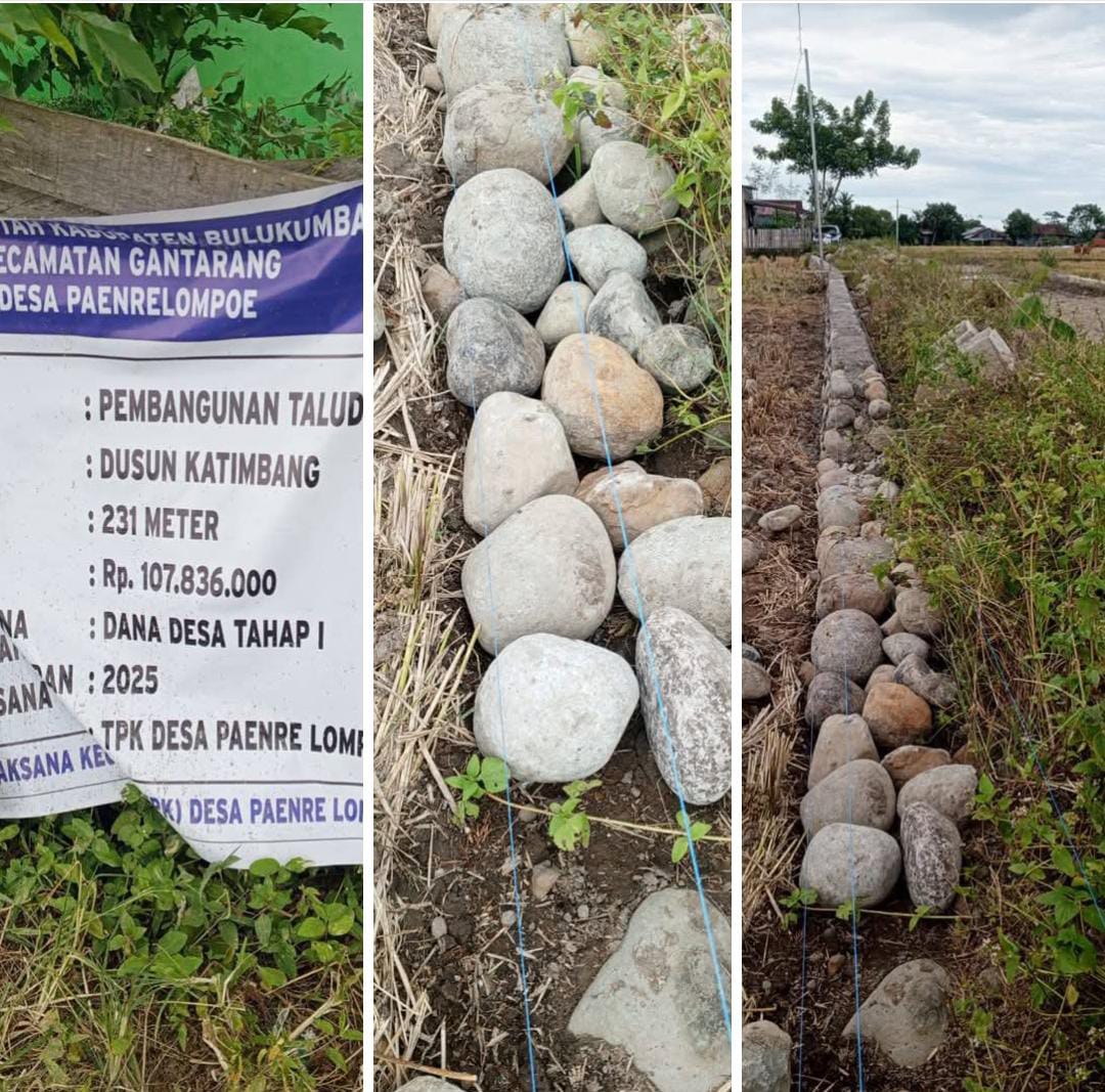 Diduga Kerja Asal Jadi, Proyek Talud Desa Paendre Lompoe Bulukumba Tersorot