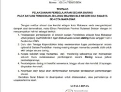 Disdik Sulsel Instruksikan, Siswa SMA/SMK Belajar Daring