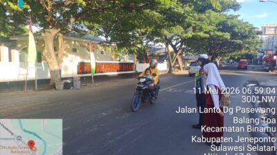 Jaga Keselamatan Anak Sekolah, Satlantas Polres Jeneponto Rutin Turun Atur Lalin Pagi
