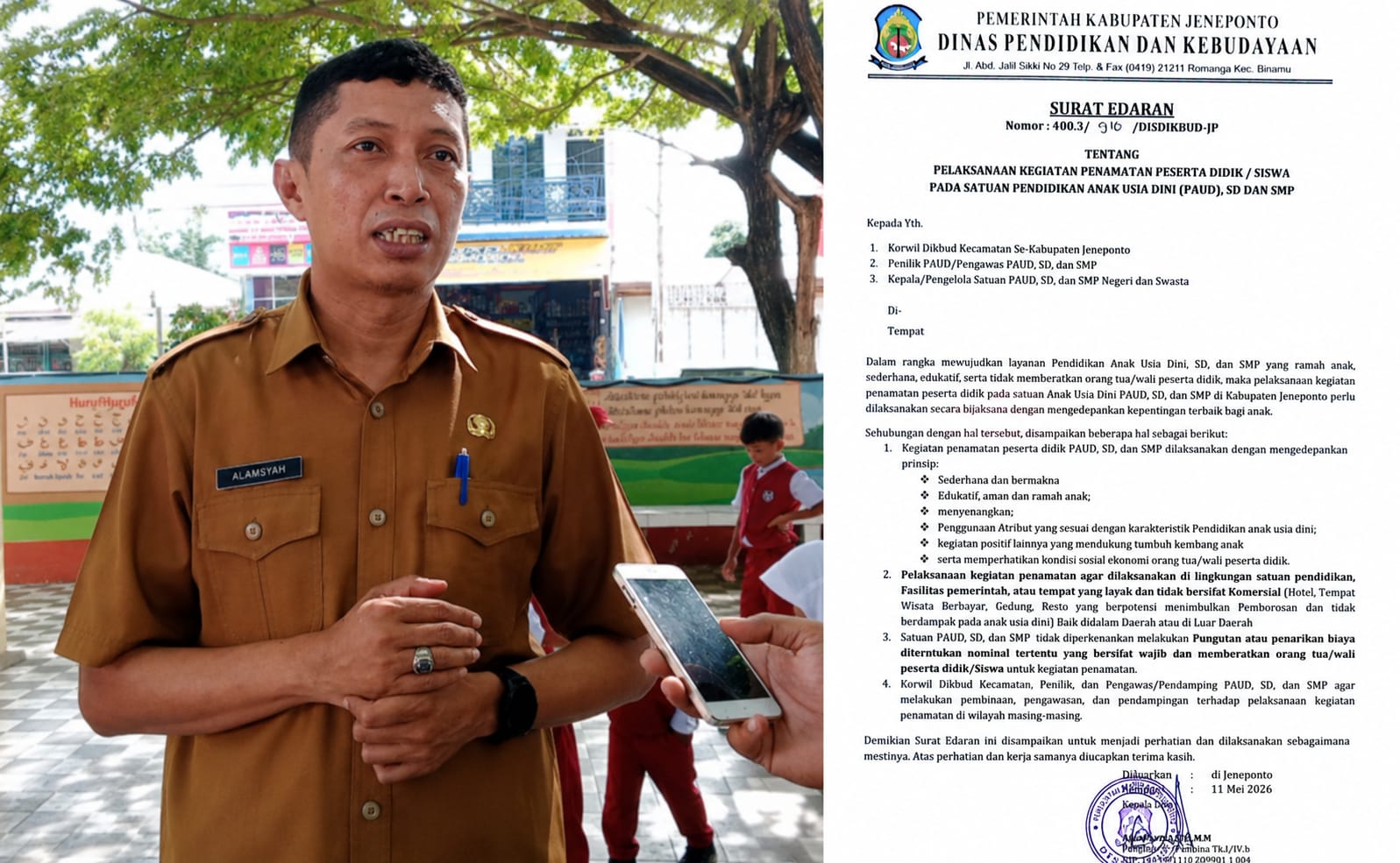 Dinas Pendidikan Jeneponto Keluarkan SE: Penamatan Siswa Sederhana
