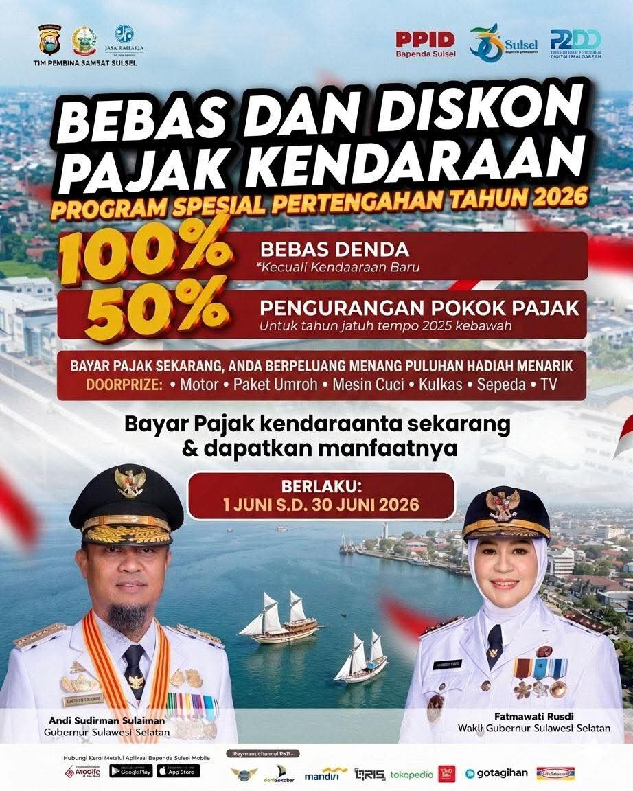 Juni Jadi Bulan Keringanan Pajak Kendaraan di Sulsel, Hadiah Umrah hingga Motor Menanti