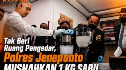 Tak Beri Ruang Pengedar, Polres Jeneponto Musnahkan Sabu 1 Kg