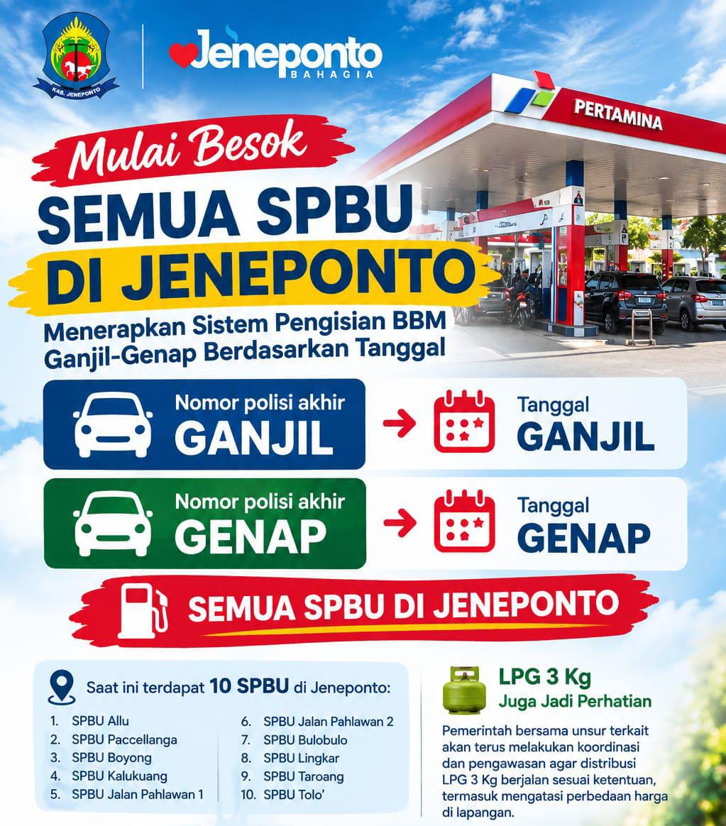 Pemkab Jeneponto Terapkan BBM Ganjil-Genap, Antrean SPBU Jadi Sorotan