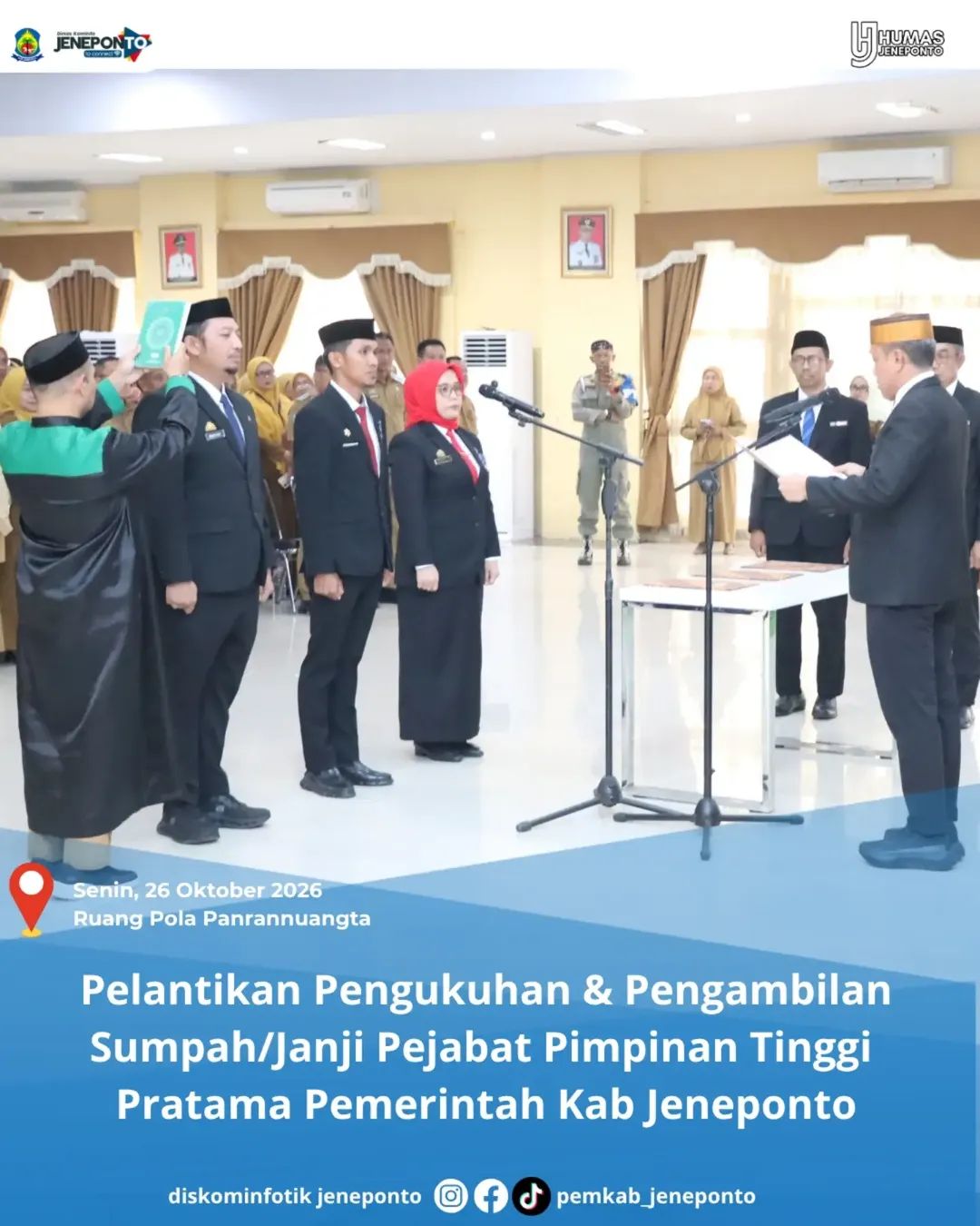 Bupati Jeneponto Lantik Tiga Pejabat, Tekankan Profesionalisme dan Pelayanan Publik
